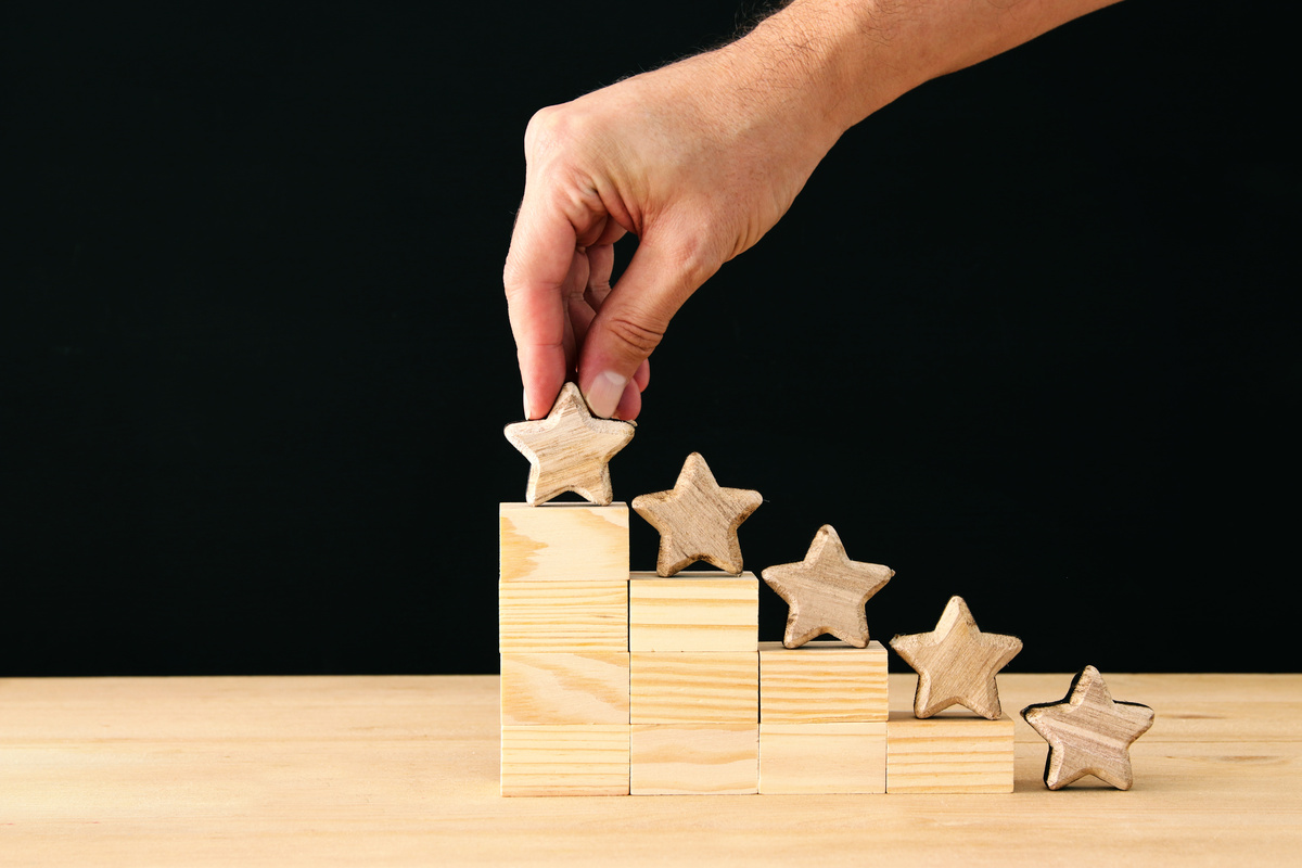 concept image of setting a five star goal. increase rating or ranking, evaluation and classification idea.